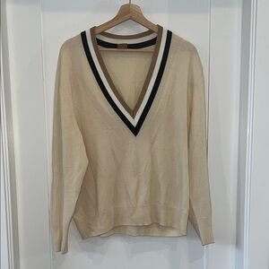 BOSS by Hugo Boss V-Neck Lightweight Knit Sweater in Cream - Medium